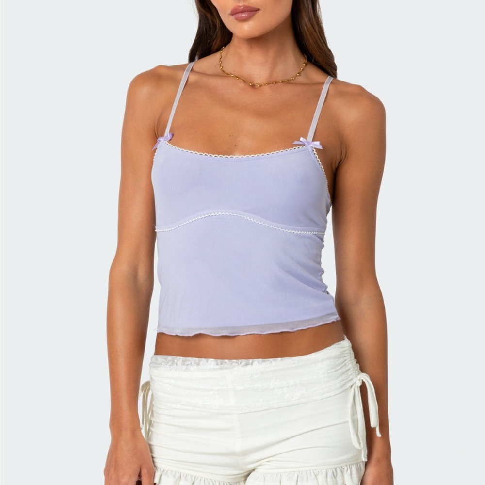 EDIKTED Lilac Bethany Mesh Tank Top Size XS